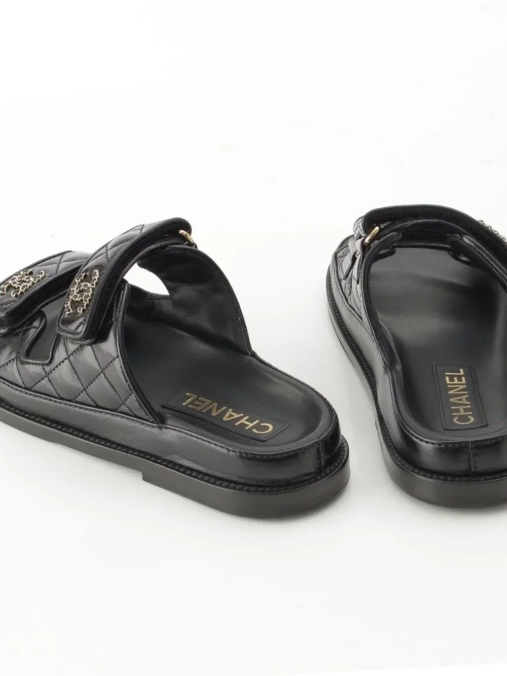 ★SOLD★ Chanel CC Logo Quilted Velcro Sandals Black 36c - Picture 4 of 10